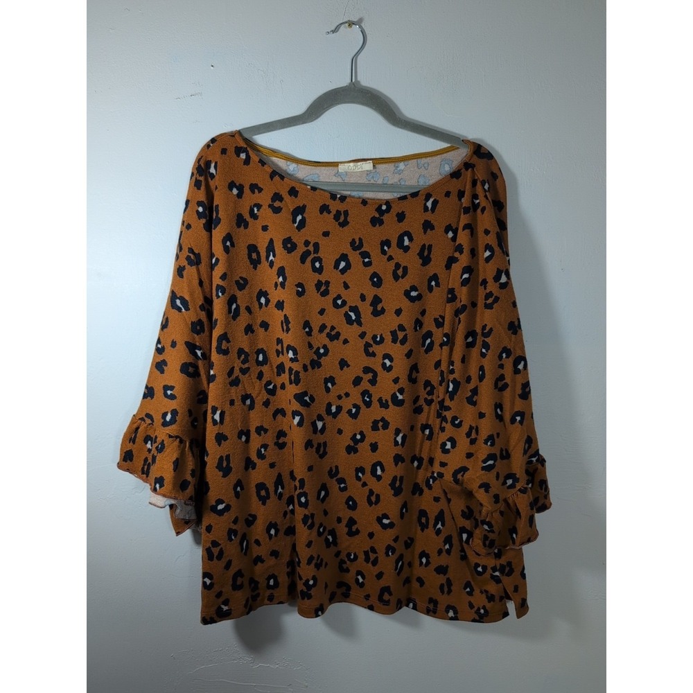 ODDY Brown Animal‎ Print Ruffle Pajama Set 1X  Plus Size NWOT